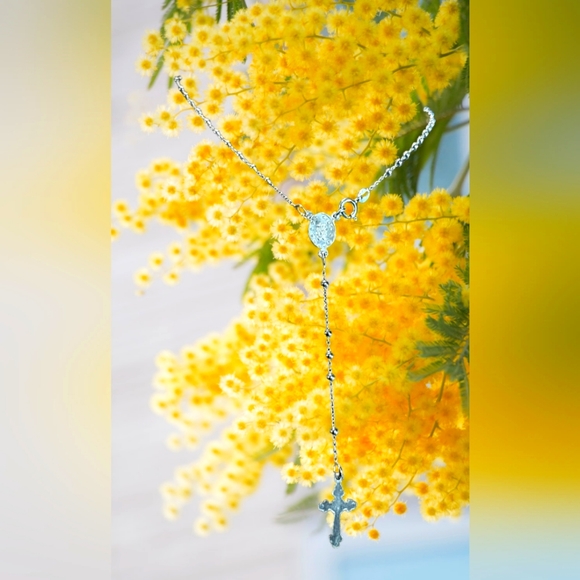 925 Sterling Silver Rosary Necklace - Picture 4 of 7